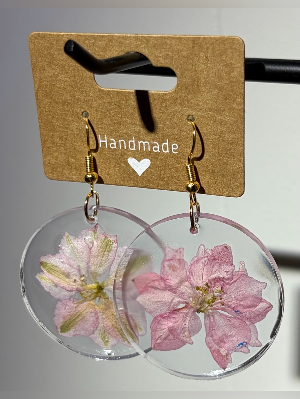 Pink Floral Resin Drop Earrings
